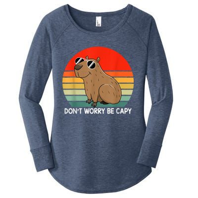 Funny Capybara Don't Be Worry Be Capy Funny Capybara Costume Women's Perfect Tri Tunic Long Sleeve Shirt