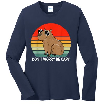 Funny Capybara Don't Be Worry Be Capy Funny Capybara Costume Ladies Long Sleeve Shirt