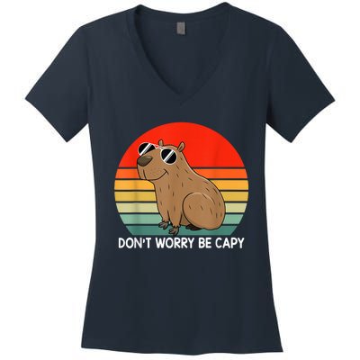 Funny Capybara Don't Be Worry Be Capy Funny Capybara Costume Women's V-Neck T-Shirt