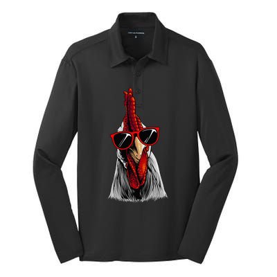 Funny Chicken Design For Men Women Rooster Chicken Lovers Silk Touch Performance Long Sleeve Polo