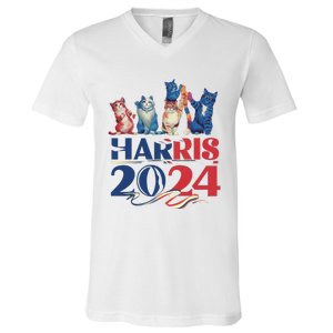 Funny Cat Design Kamala Harris 2024 Childless Cat Lady V-Neck T-Shirt