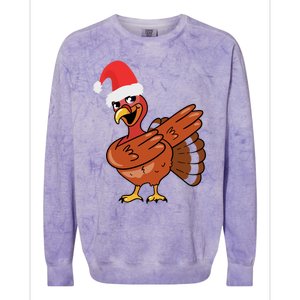 Funny Christmas Dabbing Turkey Santa Costume Xmas Dab Cute Gift Colorblast Crewneck Sweatshirt