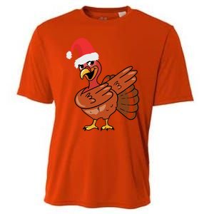 Funny Christmas Dabbing Turkey Santa Costume Xmas Dab Cute Gift Cooling Performance Crew T-Shirt