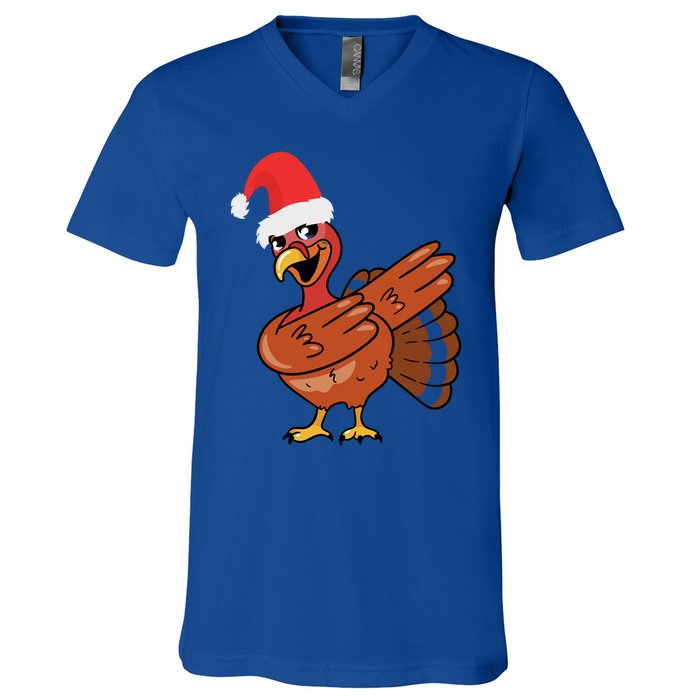 Funny Christmas Dabbing Turkey Santa Costume Xmas Dab Cute Gift V-Neck T-Shirt