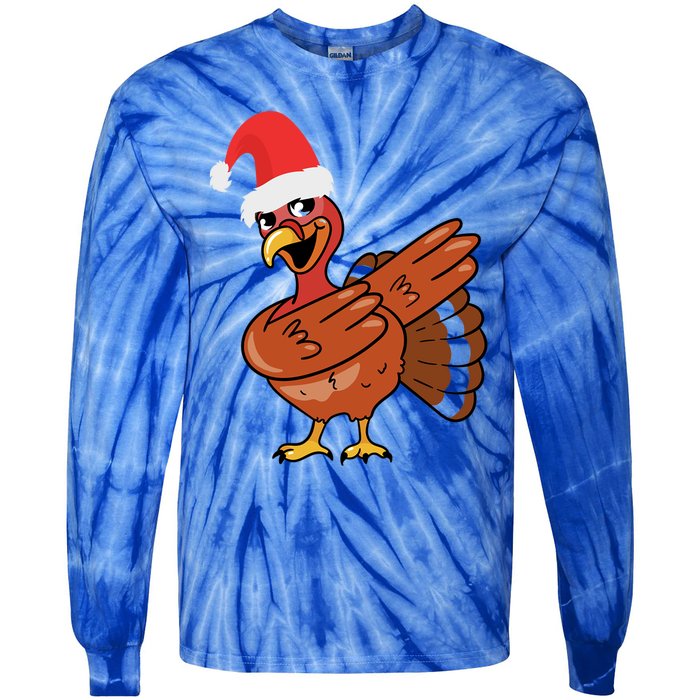 Funny Christmas Dabbing Turkey Santa Costume Xmas Dab Cute Gift Tie-Dye Long Sleeve Shirt