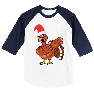 Funny Christmas Dabbing Turkey Santa Costume Xmas Dab Cute Gift Baseball Sleeve Shirt