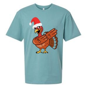 Funny Christmas Dabbing Turkey Santa Costume Xmas Dab Cute Gift Sueded Cloud Jersey T-Shirt