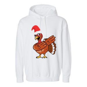 Funny Christmas Dabbing Turkey Santa Costume Xmas Dab Cute Gift Garment-Dyed Fleece Hoodie