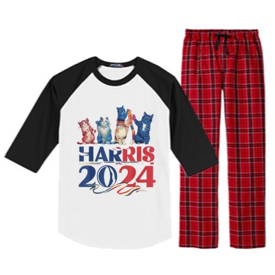 Funny Cat Design Kamala Harris 2024 Childless Cat Lady Raglan Sleeve Pajama Set