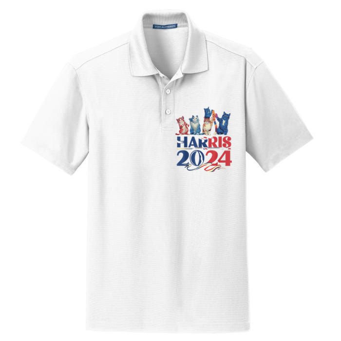 Funny Cat Design Kamala Harris 2024 Childless Cat Lady Dry Zone Grid Polo