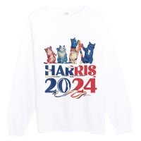 Funny Cat Design Kamala Harris 2024 Childless Cat Lady Premium Crewneck Sweatshirt