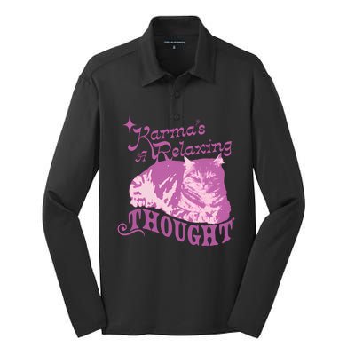 Funny Cat Design Karma Is A Relaxing Silk Touch Performance Long Sleeve Polo