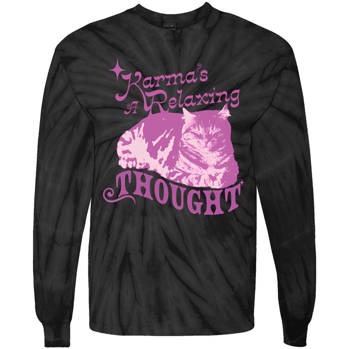 Funny Cat Design Karma Is A Relaxing Tie-Dye Long Sleeve Shirt