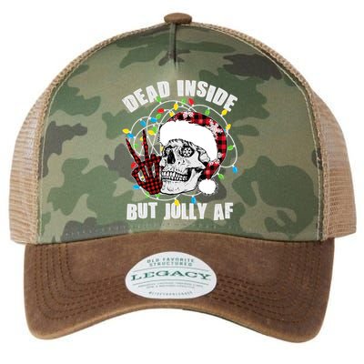 Funny Christmas Dead Inside But Jolly AF Peace Out Skull Legacy Tie Dye Trucker Hat