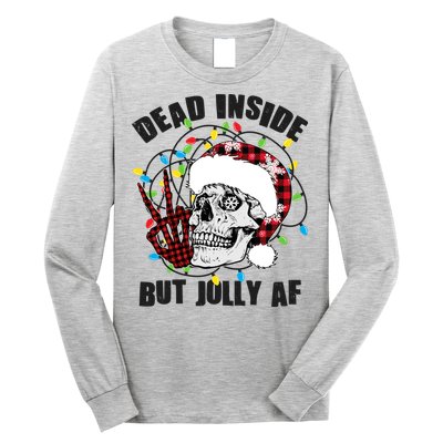 Funny Christmas Dead Inside But Jolly AF Peace Out Skull Long Sleeve Shirt