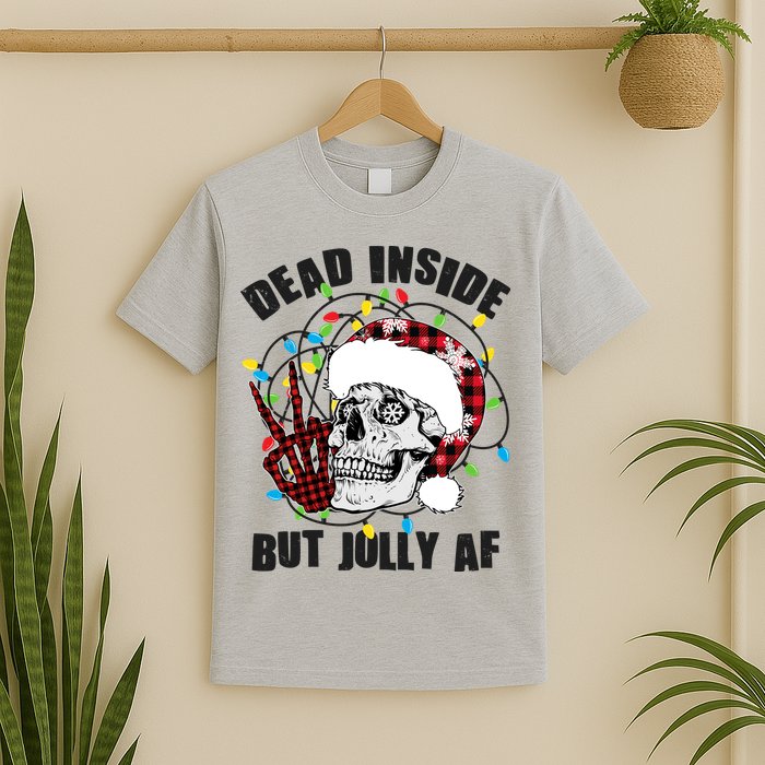 Funny Christmas Dead Inside But Jolly AF Peace Out Skull T-Shirt