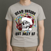 Funny Christmas Dead Inside But Jolly AF Peace Out Skull T-Shirt