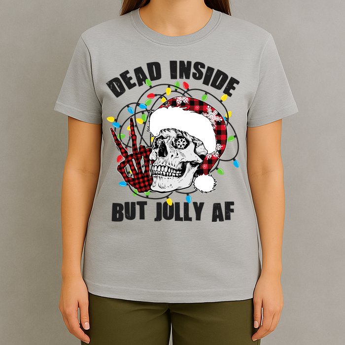 Funny Christmas Dead Inside But Jolly AF Peace Out Skull T-Shirt
