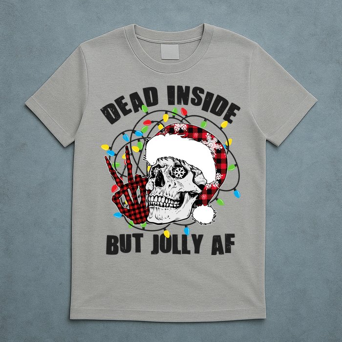 Funny Christmas Dead Inside But Jolly AF Peace Out Skull T-Shirt