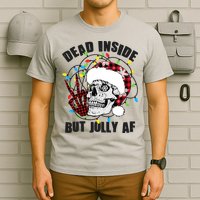 Funny Christmas Dead Inside But Jolly AF Peace Out Skull T-Shirt