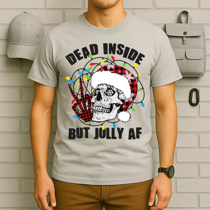 Funny Christmas Dead Inside But Jolly AF Peace Out Skull T-Shirt