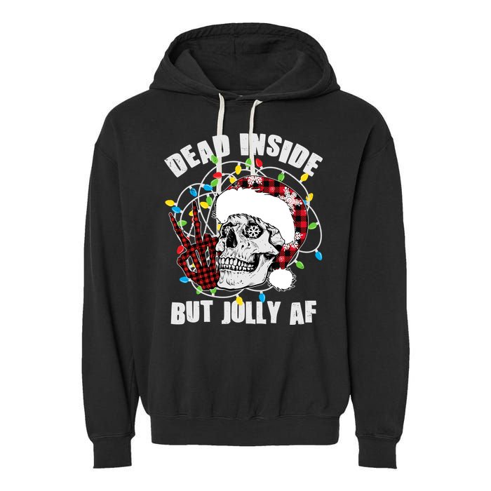 Funny Christmas Dead Inside But Jolly AF Peace Out Skull Garment-Dyed Fleece Hoodie