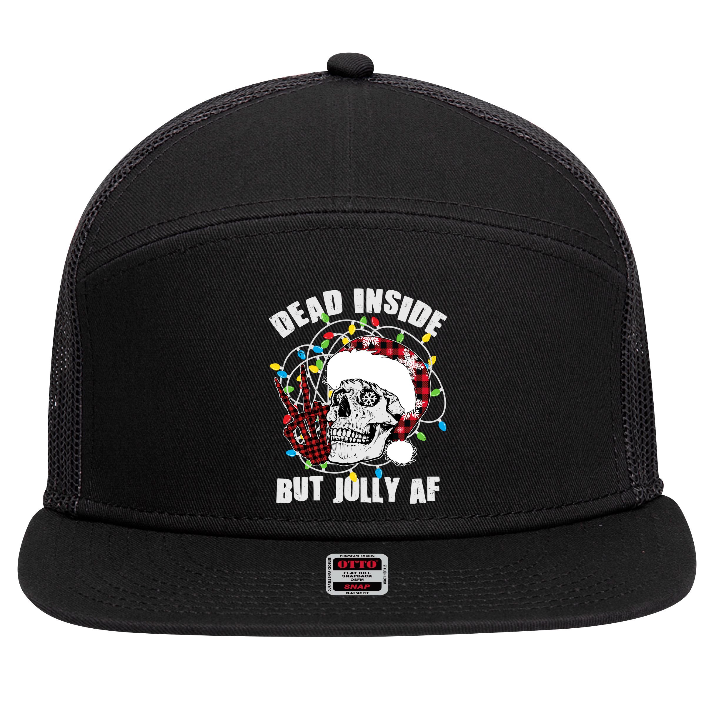Funny Christmas Dead Inside But Jolly AF Peace Out Skull 7 Panel Mesh Trucker Snapback Hat