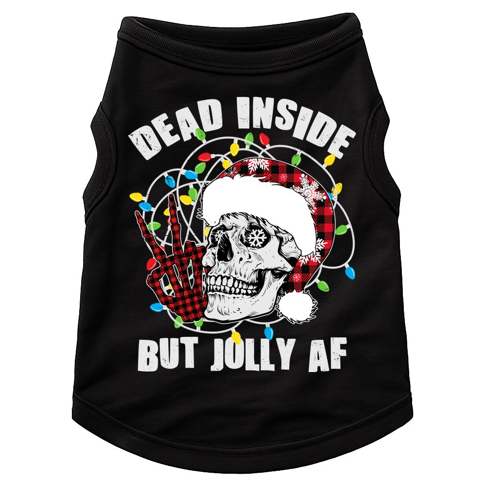 Funny Christmas Dead Inside But Jolly AF Peace Out Skull Doggie Tank
