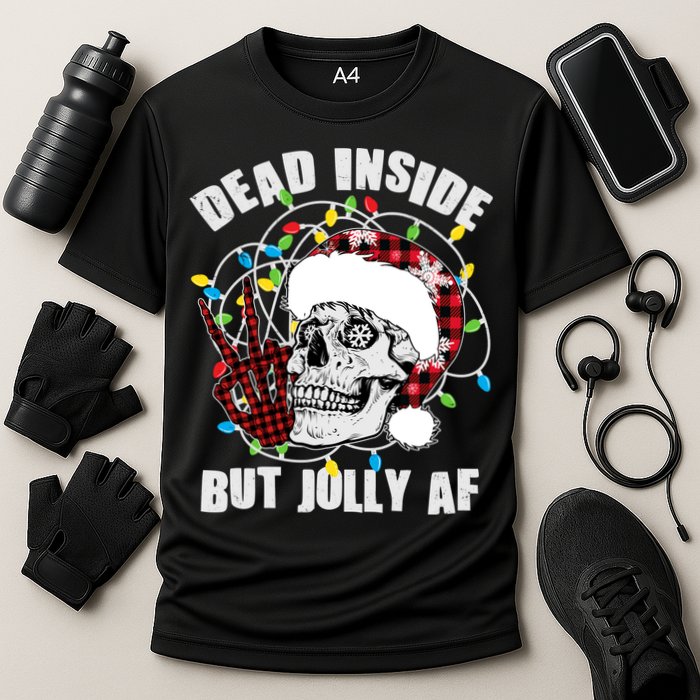 Funny Christmas Dead Inside But Jolly AF Peace Out Skull Performance Shirt