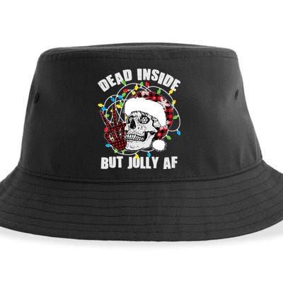 Funny Christmas Dead Inside But Jolly AF Peace Out Skull Sustainable Bucket Hat