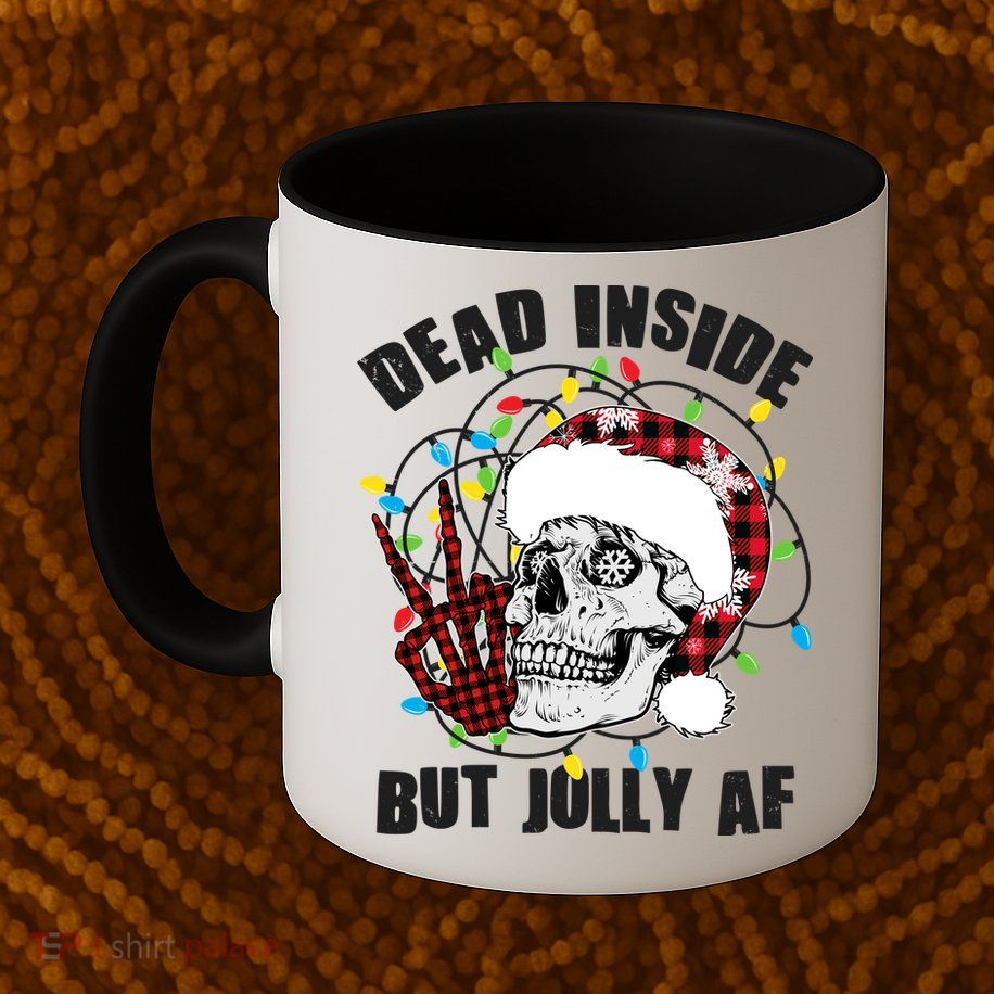 Funny Christmas Dead Inside But Jolly AF Peace Out Skull Mug