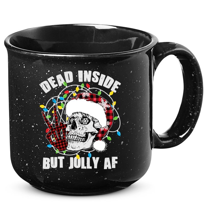 Funny Christmas Dead Inside But Jolly AF Peace Out Skull 15oz Campfire Ceramic Mug