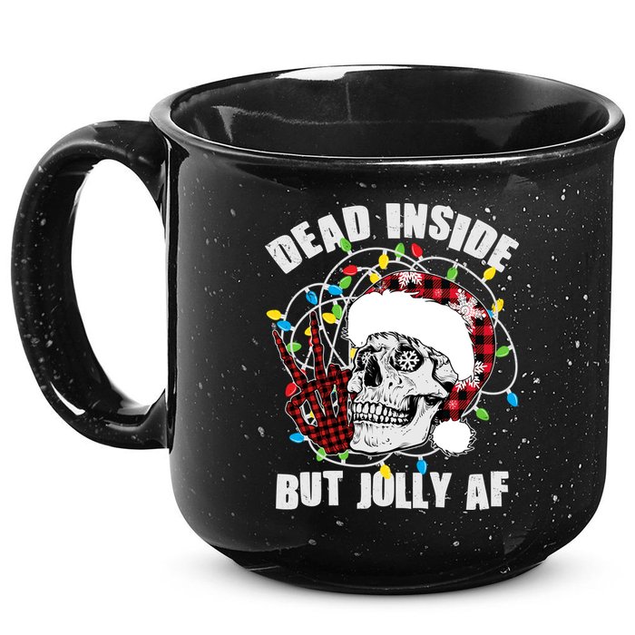 Funny Christmas Dead Inside But Jolly AF Peace Out Skull 15oz Campfire Ceramic Mug