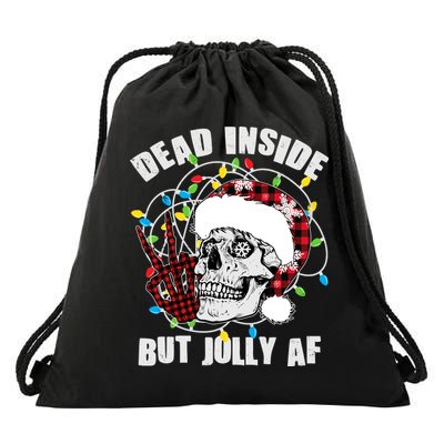Funny Christmas Dead Inside But Jolly AF Peace Out Skull Drawstring Bag