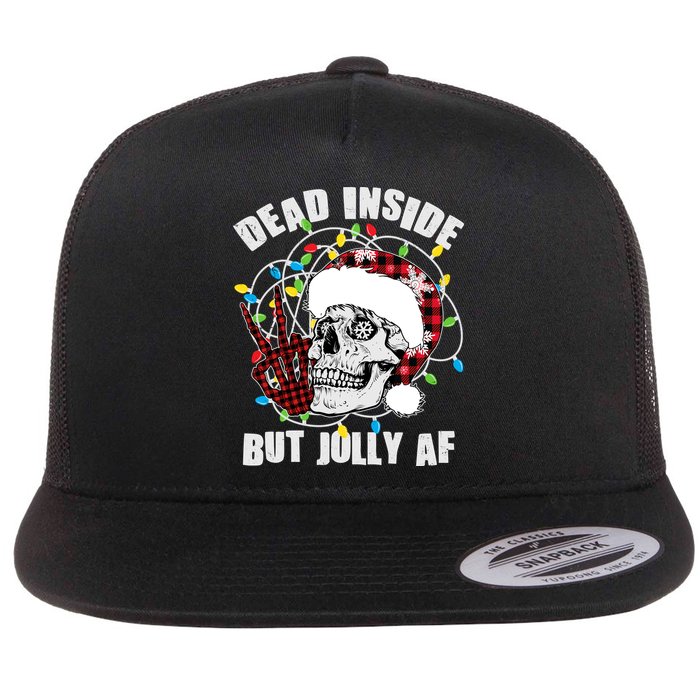 Funny Christmas Dead Inside But Jolly AF Peace Out Skull Flat Bill Trucker Hat