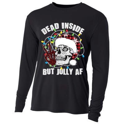 Funny Christmas Dead Inside But Jolly AF Peace Out Skull Cooling Performance Long Sleeve Crew