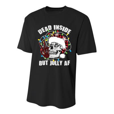 Funny Christmas Dead Inside But Jolly AF Peace Out Skull Youth Performance Sprint T-Shirt