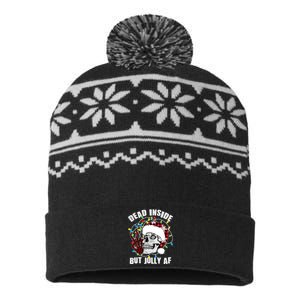 Funny Christmas Dead Inside But Jolly AF Peace Out Skull USA-Made Snowflake Beanie