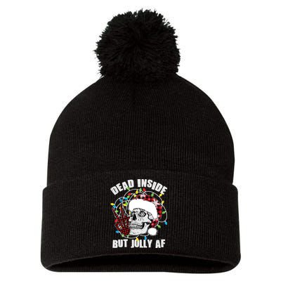 Funny Christmas Dead Inside But Jolly AF Peace Out Skull Pom Pom 12in Knit Beanie