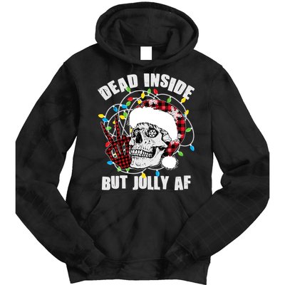 Funny Christmas Dead Inside But Jolly AF Peace Out Skull Tie Dye Hoodie