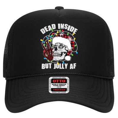 Funny Christmas Dead Inside But Jolly AF Peace Out Skull Trucker Hat