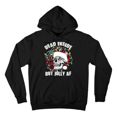 Funny Christmas Dead Inside But Jolly AF Peace Out Skull Tall Hoodie
