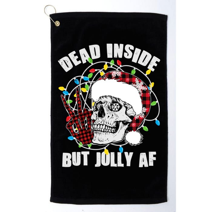 Funny Christmas Dead Inside But Jolly AF Peace Out Skull Golf Towel