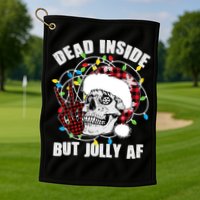 Funny Christmas Dead Inside But Jolly AF Peace Out Skull Golf Towel
