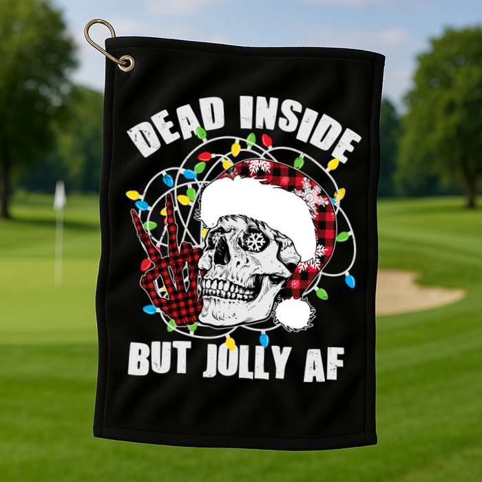 Funny Christmas Dead Inside But Jolly AF Peace Out Skull Golf Towel