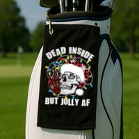 Funny Christmas Dead Inside But Jolly AF Peace Out Skull Golf Towel