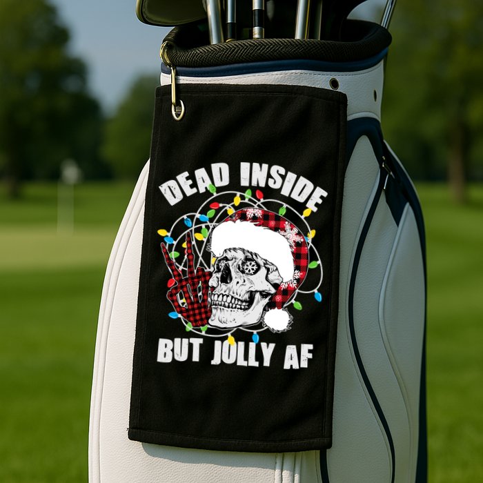 Funny Christmas Dead Inside But Jolly AF Peace Out Skull Golf Towel