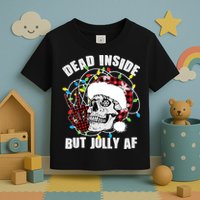 Funny Christmas Dead Inside But Jolly AF Peace Out Skull Toddler T-Shirt