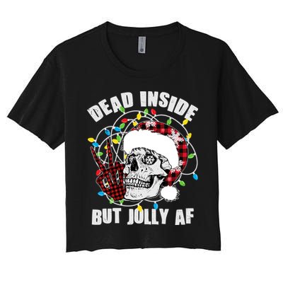 Funny Christmas Dead Inside But Jolly AF Peace Out Skull Crop Top