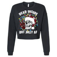 Funny Christmas Dead Inside But Jolly AF Peace Out Skull Cropped Pullover Crew